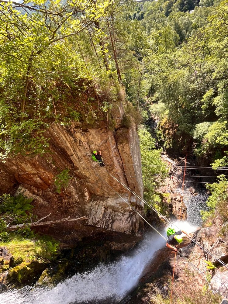 a waterfall surrounded by trees