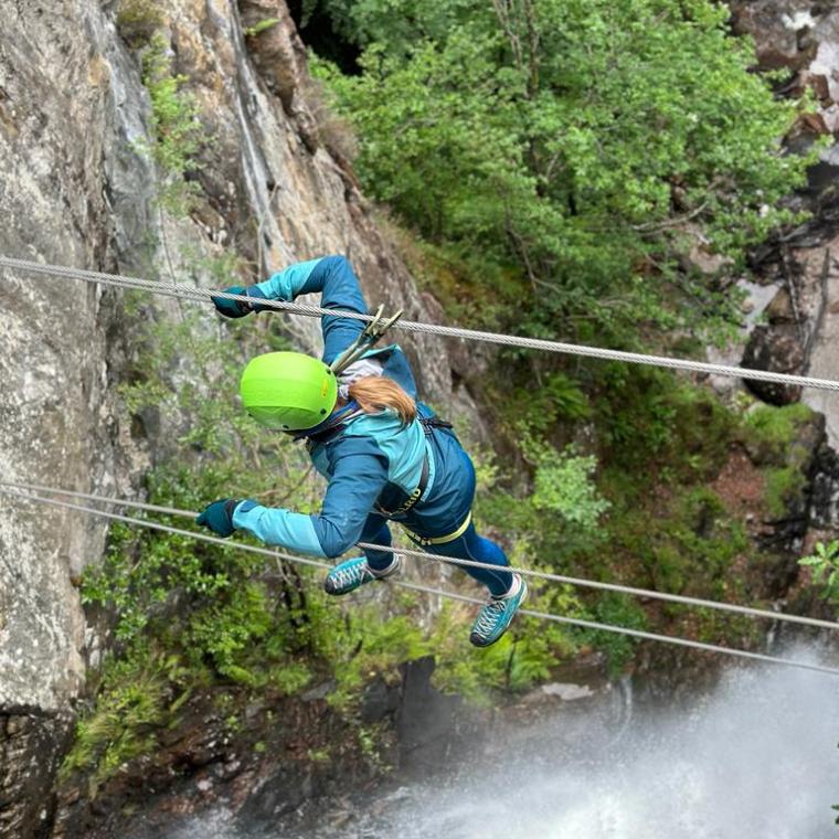 Walking the bridge on the Via Ferrata Scotland